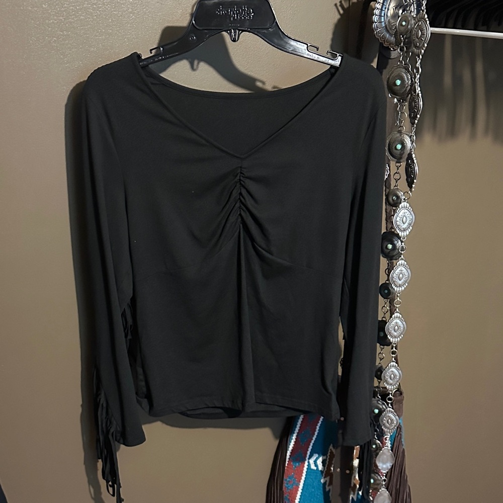 SHEIN Black Ruched Long Sleeve Top